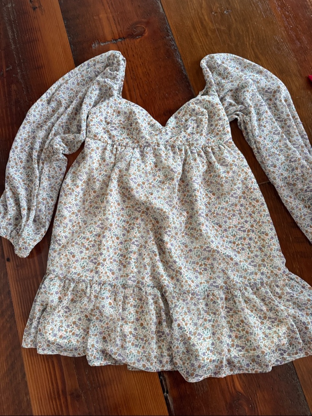 Floral Puff-Sleeve Mini Dress in Cream